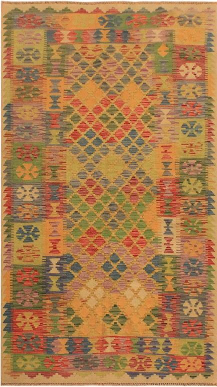Flat Weave Kilim Antique Navaho Vintage handmade Geometric Kilim Beige Blue Hand-Woven Rectangle 100% Wool Area Rug 4x7