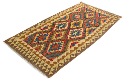 handmade Geometric Kilim Brown Blue Hand-Woven RECTANGLE 100% WOOL area rug 4 x 6