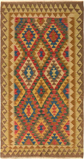 Flat Weave Kilim Antique Navaho Vintage handmade Geometric Kilim Brown Blue Hand-Woven Rectangle 100% Wool Area Rug 4x6