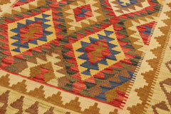 Flat Weave Kilim Antique Navaho Vintage handmade Geometric Kilim Brown Blue Hand-Woven Rectangle 100% Wool Area Rug 4x6