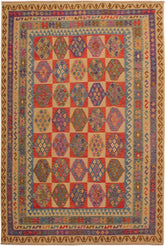 Flat Weave Kilim Antique Navaho Vintage handmade Geometric Kilim Beige Blue Hand-Woven Rectangle 100% Wool Area Rug 8x11