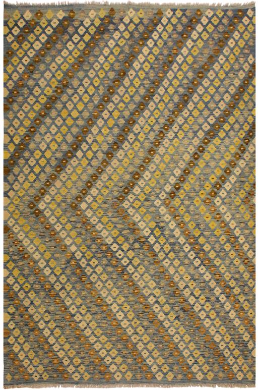 Flat Weave Kilim Antique Navaho Vintage handmade Modern Kilim Blue Brown Hand-Woven Rectangle 100% Wool Area Rug 6x8