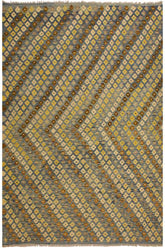 Flat Weave Kilim Antique Navaho Vintage handmade Modern Kilim Blue Brown Hand-Woven Rectangle 100% Wool Area Rug 6x8