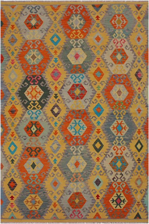 Flat Weave Kilim Antique Navaho Vintage handmade Geometric Kilim Gold Gray Hand-Woven Rectangle 100% Wool Area Rug 7x10