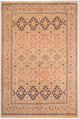 Traditional Kashan Mattie Beige Blue Hand Knotted Area rugs 8 x 10