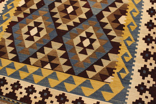 handmade Geometric Kilim Brown Beige Hand-Woven RECTANGLE 100% WOOL area rug 4 x 6