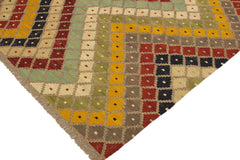 Flat Weave Kilim Antique Navaho Vintage handmade Modern Kilim Gray Beige Hand-Woven Rectangle 100% Wool Area Rug 5x7