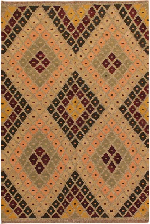 Flat Weave Kilim Antique Navaho Vintage handmade Modern Kilim Tan Beige Hand-Woven Rectangle 100% Wool Area Rug 5x7