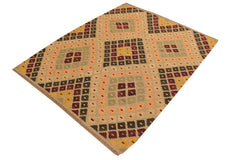 Flat Weave Kilim Antique Navaho Vintage handmade Modern Kilim Tan Beige Hand-Woven Rectangle 100% Wool Area Rug 5x7