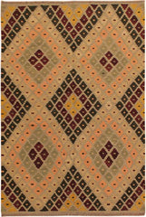 Flat Weave Kilim Antique Navaho Vintage handmade Modern Kilim Tan Beige Hand-Woven Rectangle 100% Wool Area Rug 5x7