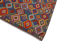Flat Weave Kilim Antique Navaho Vintage handmade Geometric Kilim Brown Blue Hand-Woven Rectangle 100% Wool Area Rug 7x10