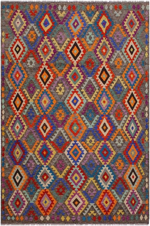 Flat Weave Kilim Antique Navaho Vintage handmade Geometric Kilim Brown Blue Hand-Woven Rectangle 100% Wool Area Rug 7x10
