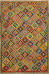 Flat Weave Kilim Antique Navaho Vintage handmade Geometric Kilim Gray Blue Hand-Woven Rectangle 100% Wool Area Rug 7x10