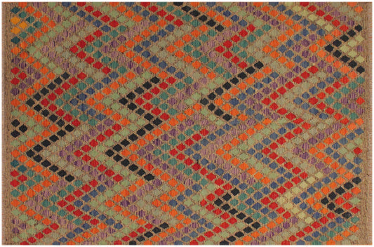 handmade Modern Kilim Brown Blue Hand-Woven RECTANGLE 100% WOOL area rug 6x8