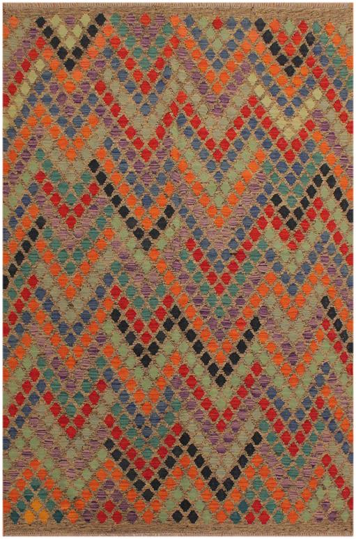 Flat Weave Kilim Antique Navaho Vintage handmade Modern Kilim Brown Blue Hand-Woven Rectangle 100% Wool Area Rug 6x8
