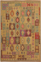 Flat Weave Kilim Antique Navaho Vintage handmade Geometric Kilim Gray Purple Hand-Woven Rectangle 100% Wool Area Rug 5x7