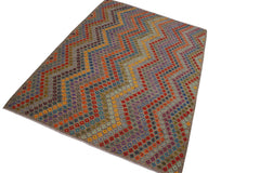 Flat Weave Kilim Antique Navaho Vintage handmade Modern Kilim gray Blue Hand-Woven Rectangle 100% Wool Area Rug 8x11