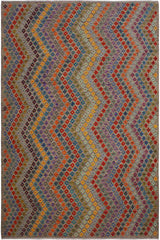 Flat Weave Kilim Antique Navaho Vintage handmade Modern Kilim gray Blue Hand-Woven Rectangle 100% Wool Area Rug 8x11