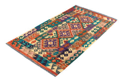 Flat Weave Kilim Antique Navaho Vintage handmade Geometric Kilim Rust Green Hand-Woven Rectangle 100% Wool Area Rug 3x5