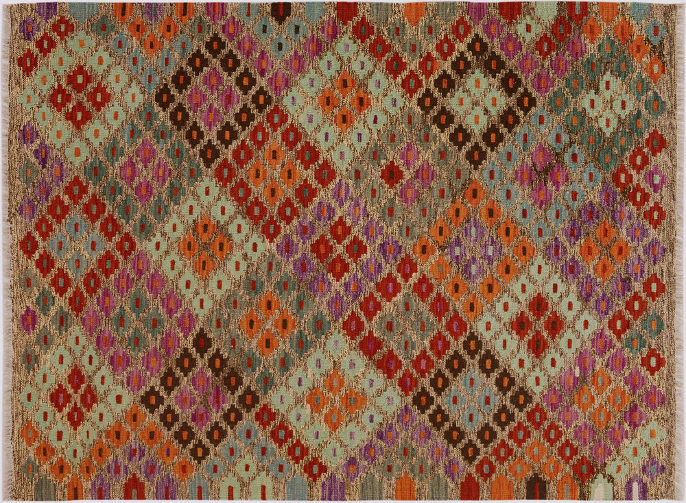 handmade Geometric Kilim Brown Red Hand-Woven RECTANGLE 100% WOOL area rug 4 x 6