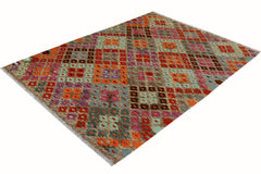 handmade Geometric Kilim Brown Red Hand-Woven RECTANGLE 100% WOOL area rug 4 x 6