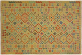 handmade Geometric Kilim Tan Blue Hand-Woven RECTANGLE 100% WOOL area rug 7 x 10