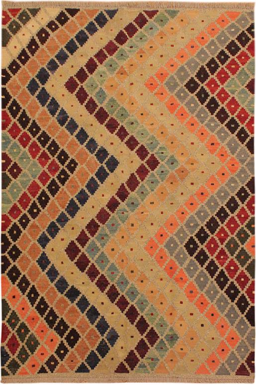 Flat Weave Kilim Antique Navaho Vintage handmade Modern Kilim Tan Beige Hand-Woven Rectangle 100% Wool Area Rug 5x7