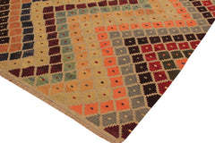 Flat Weave Kilim Antique Navaho Vintage handmade Modern Kilim Tan Beige Hand-Woven Rectangle 100% Wool Area Rug 5x7