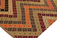 Flat Weave Kilim Antique Navaho Vintage handmade Modern Kilim Tan Beige Hand-Woven Rectangle 100% Wool Area Rug 5x7