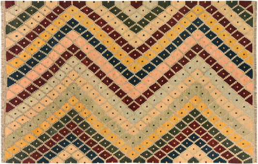 handmade Modern Kilim Gray Gold Hand-Woven RECTANGLE 100% WOOL area rug 5x7