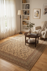 handmade Traditional Lahore Tan Lt. Green Hand Knotted RECTANGLE 100% WOOL area rug 8' x 10'
