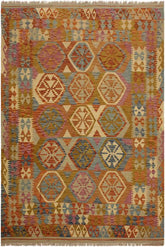 Flat Weave Kilim Antique Navaho Vintage handmade Geometric Kilim Beige Gold Hand-Woven Rectangle 100% Wool Area Rug 6x8