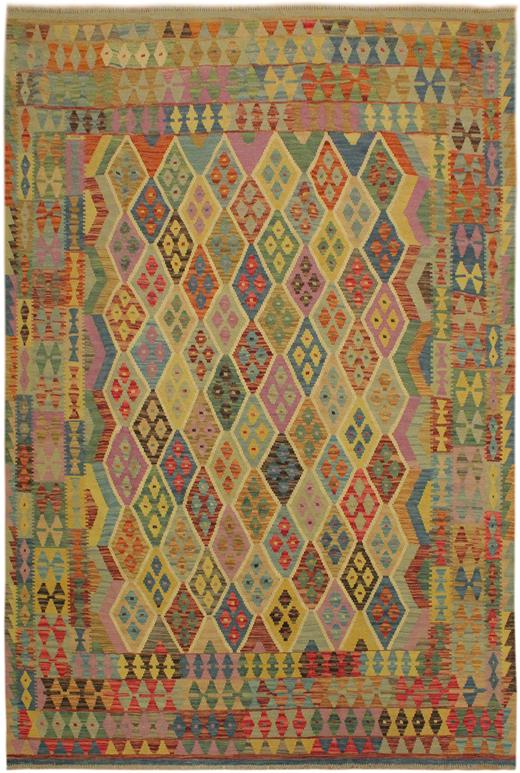 Flat Weave Kilim Antique Navaho Vintage handmade Geometric Kilim Blue Beige Hand-Woven Rectangle 100% Wool Area Rug 7x10