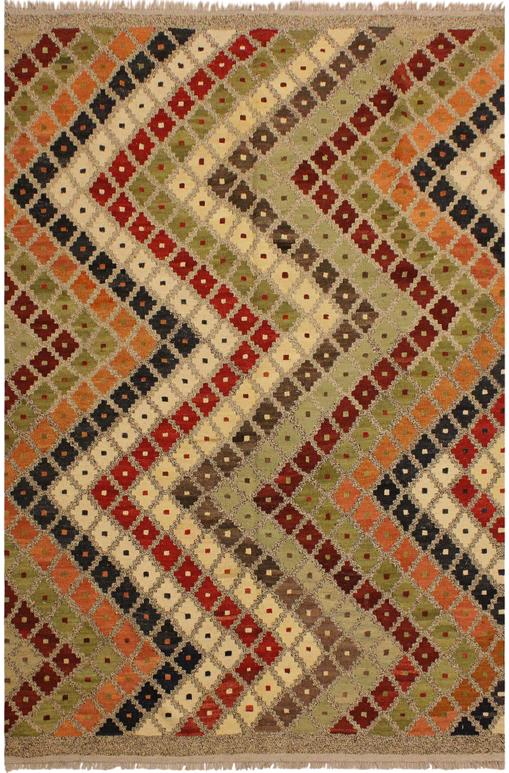 Flat Weave Kilim Antique Navaho Vintage handmade Modern Kilim Gray Brown Hand-Woven Rectangle 100% Wool Area Rug 5x7
