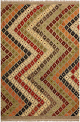 Flat Weave Kilim Antique Navaho Vintage handmade Modern Kilim Gray Brown Hand-Woven Rectangle 100% Wool Area Rug 5x7