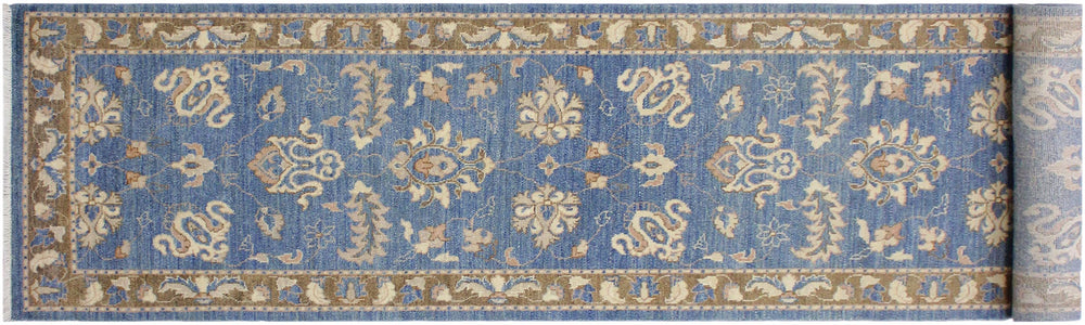 handmade Traditional Kafkaz Lt. Blue Brown Hand Knotted RUNNER 100% WOOL area rug 3' x 12'