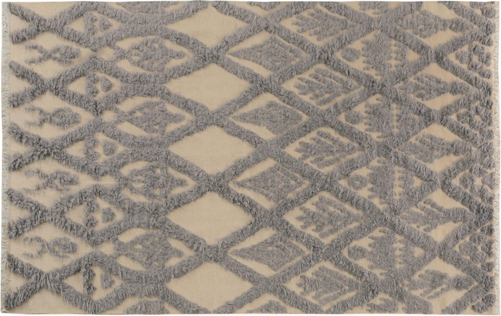 handmade Geometric Moroccan Hi Ivory Blue Hand Knotted RECTANGLE 100% WOOL area rug 6' x 8'
