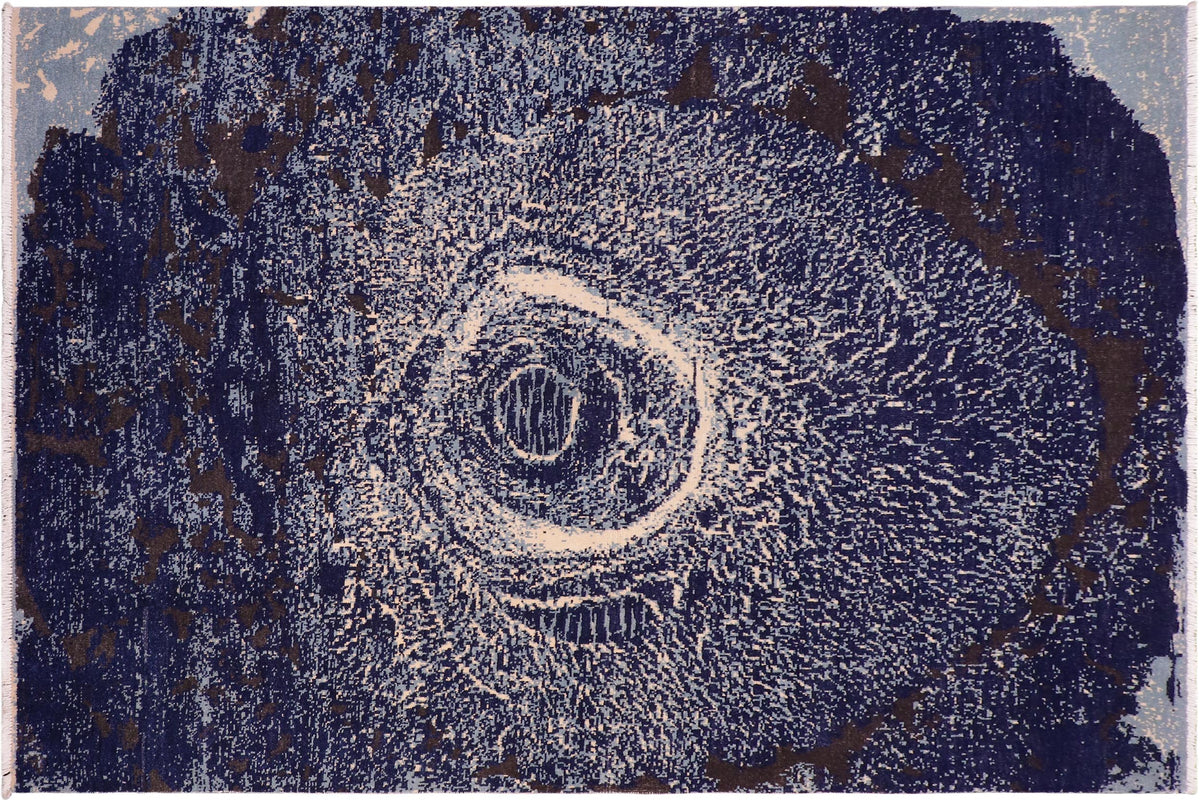 8x10 hand knotted modern wool rug in blue and ivory - Chic Leigha