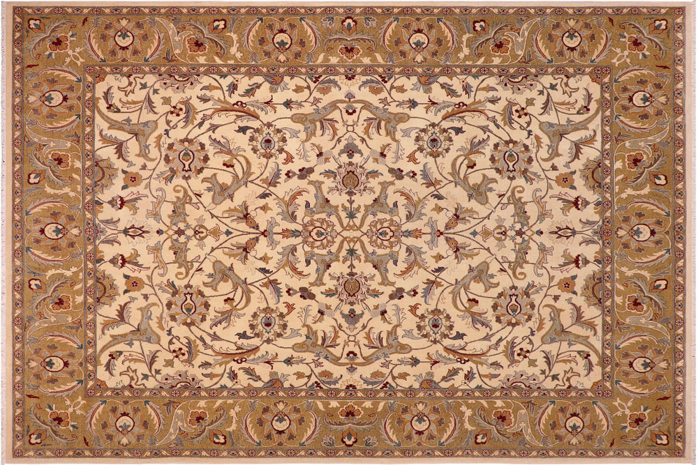 handmade Traditional Ivory Lt. Green Hand Knotted RECTANGLE 100% WOOL area rug 8' x 10'