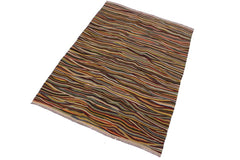 Flat Weave Kilim Antique Navaho Vintage handmade Modern Kilim Beige Blue Hand-Woven Rectangle 100% Wool Area Rug 6x8