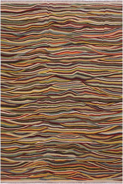 Flat Weave Kilim Antique Navaho Vintage handmade Modern Kilim Beige Blue Hand-Woven Rectangle 100% Wool Area Rug 6x8