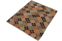 Flat Weave Kilim Antique Navaho Vintage handmade Modern Kilim Gray Black Hand-Woven Rectangle 100% Wool Area Rug 5x6