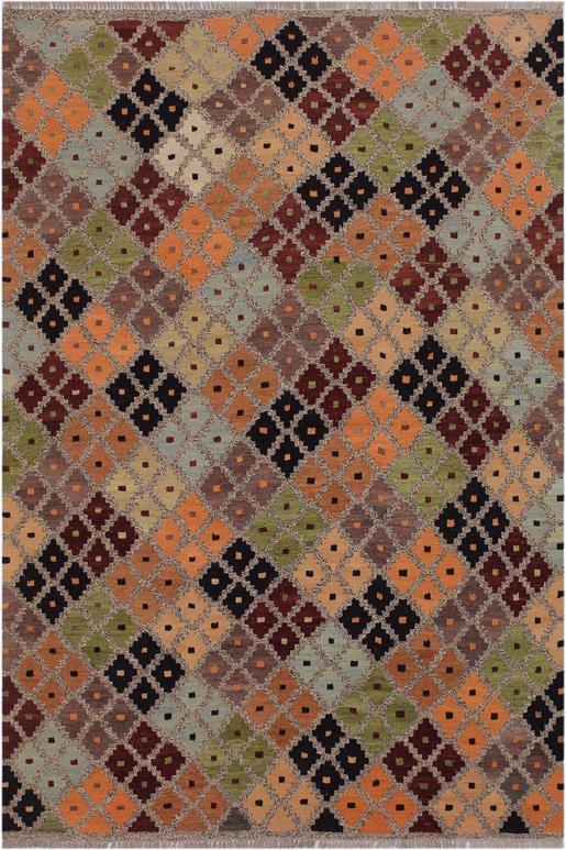 Flat Weave Kilim Antique Navaho Vintage handmade Modern Kilim Gray Black Hand-Woven Rectangle 100% Wool Area Rug 5x6