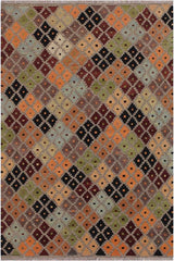 Flat Weave Kilim Antique Navaho Vintage handmade Modern Kilim Gray Black Hand-Woven Rectangle 100% Wool Area Rug 5x6