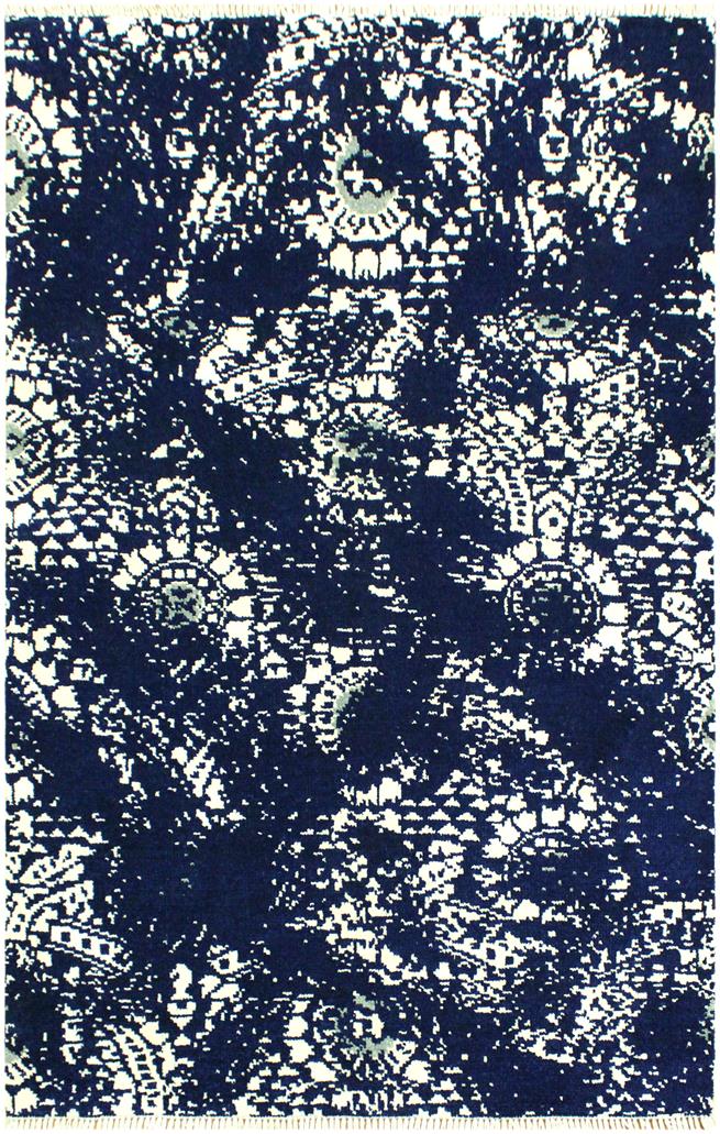 handmade Modern Abstract Blue Ivory Hand Knotted RECTANGLE WOOL&SILK area rug 4 x 6