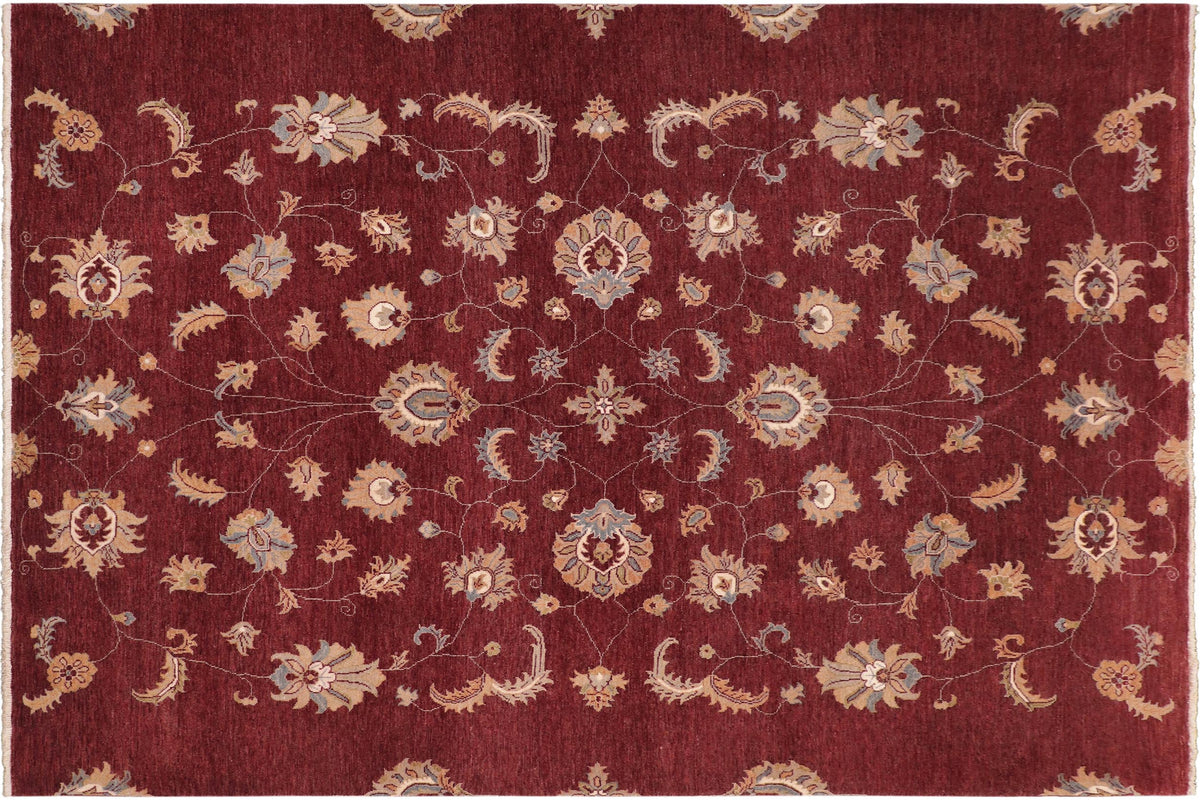 8x10 hand knotted modern wool rug in red and beige - Modern Bettye