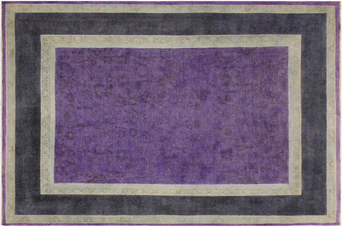 8x10 hand knotted overdyed wool rug in purple and blue - Artisan Overdyed Kathalee
