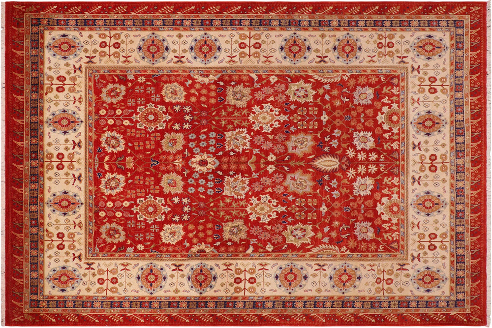 handmade Traditional Design Red Ivory Hand Knotted RECTANGLE 100% WOOL area rug 8x10