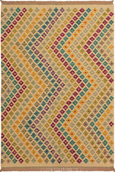 Flat Weave Kilim Antique Navaho Vintage handmade Modern Kilim Beige Purple Hand-Woven Rectangle 100% Wool Area Rug 5x7