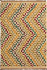 Flat Weave Kilim Antique Navaho Vintage handmade Modern Kilim Beige Purple Hand-Woven Rectangle 100% Wool Area Rug 5x7